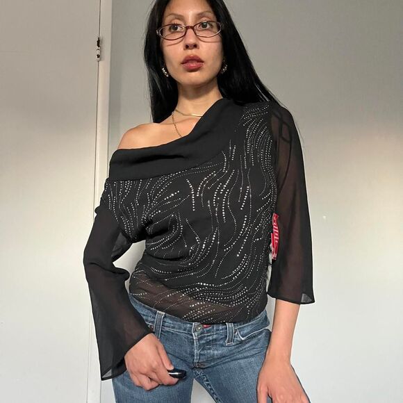 Y2K Deadstock Sheer Black Top - Picture 4 of 4